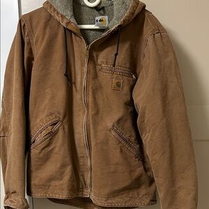 Carhartt Tan Hooded Jacket with Gray Lining